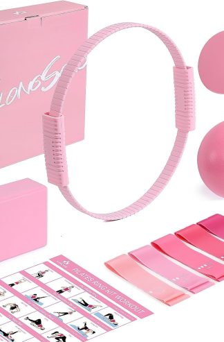Pilates Kit for Women, 13.7in Silicone Pilates Ring with 5 Resistance Bands, 1 Pilates Ball, 1 Pilates Block, 2 Core Sliders, Video Guide for Full Body Home Workouts
