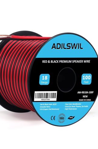 18AWG 100FT 揚聲器線，2 條導線電氣紅黑電纜連接 LED 燈條軟電線延長線 18 號銅包鋁銅線 12V/24V 直流電纜