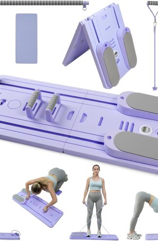 普拉提板 - 普拉提塑身機套裝，6 合 1 多功能腹部普拉提板，適用於家庭運動器材，可折疊便攜式普拉提塑身機，女性腹板訓練器