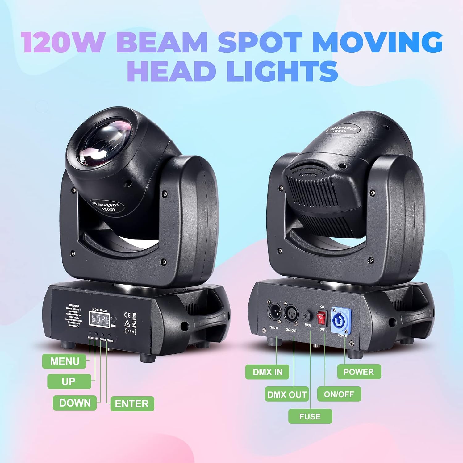 120W LED Moving Head Dj Light Roto Prism Beam Stage Lights 8 GOBOs 8 Colors DMX 512 12CH Sound DJ Lighting for Disco Party Events Wedding Stage Lighting (2) - Image 6