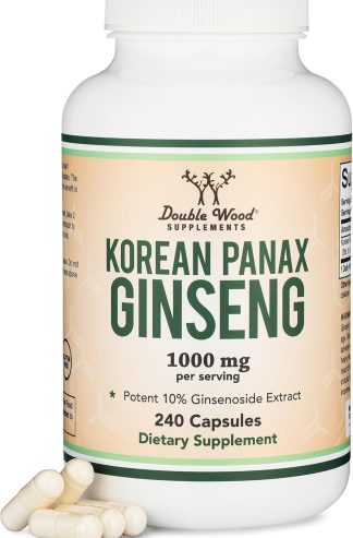 人參膠囊（韓國紅參萃取物、人參 10% 人參皂苷）（4 個月供應）240 粒素食膠囊 - 每份 1,000 毫克，用於雙木的情緒、認知功能和能量支持