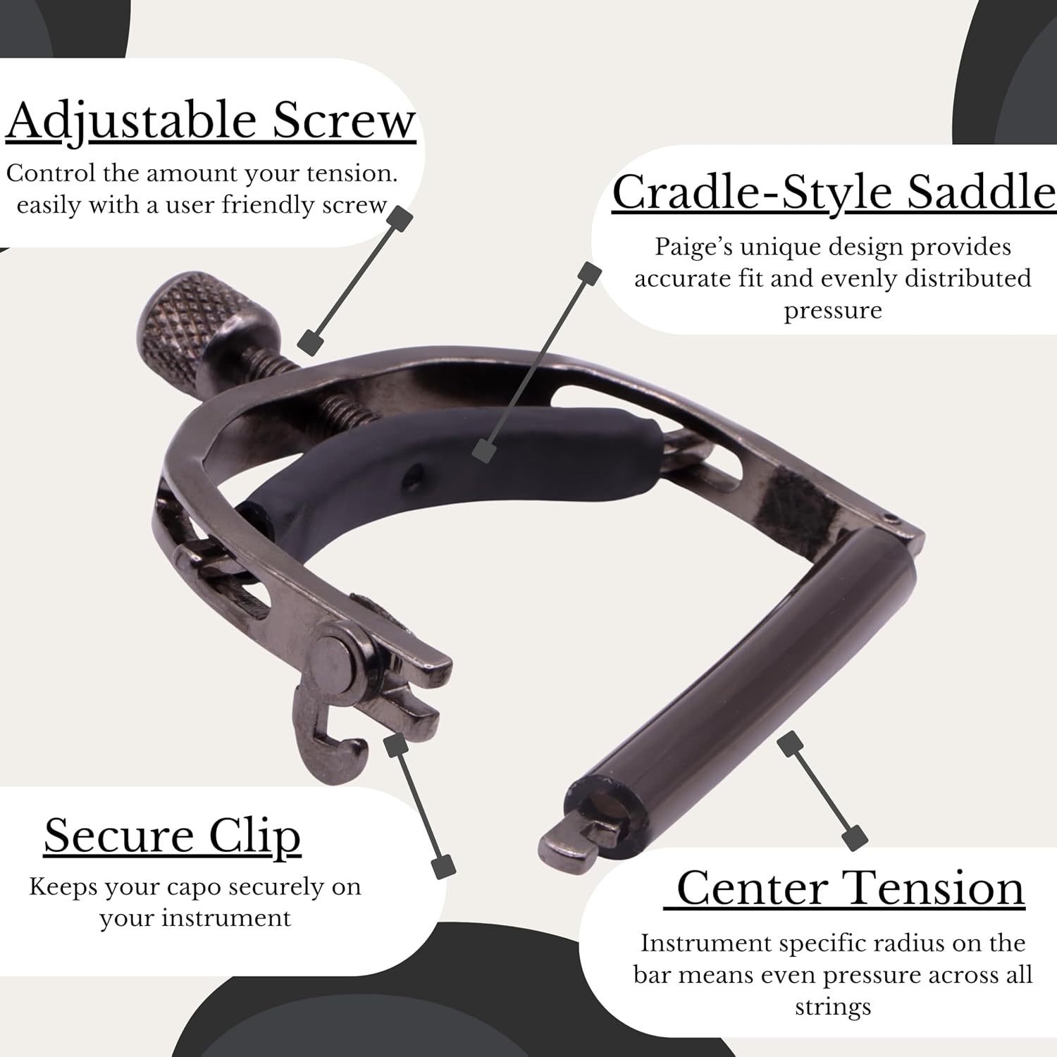Paige 6-String Acoustic Guitar Capo, Smokey Black Finish - Image 9