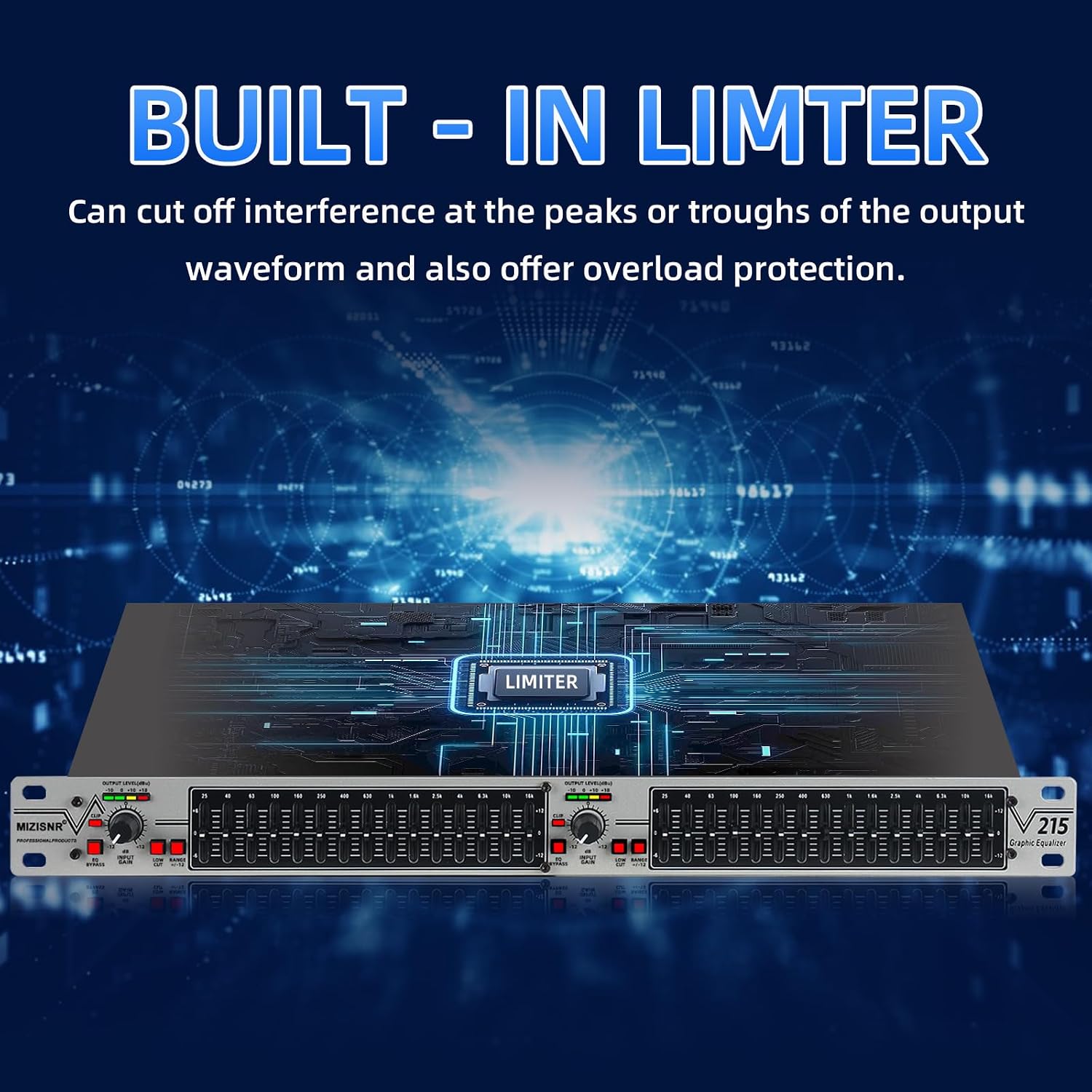 Graphic Equalizer 15-Band Stereo EQ for Home Audio, Dual Channel Professional Silver DJ Equalizer, Noise Reduction 1U Rack Mount (EQ-215S) - Image 2
