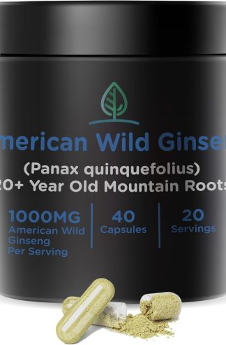 Holistic Bin 野生花旗參膠囊 純有機人蔘補充劑,由阿巴拉契亞 (Panax Quinquefolius) 野生採收 20 多年的根製成 |無填充物(40 粒膠囊)