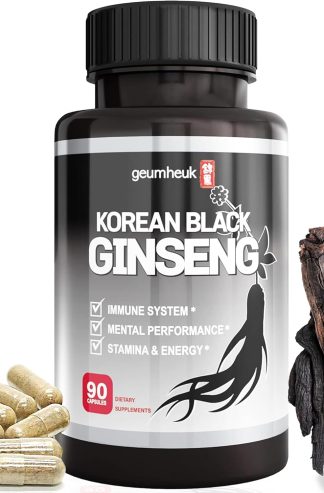 GeumHeuk 韓國黑參膠囊 1000 毫克補充劑 - 非基因改造、高人參皂苷、高吸收率、增強免疫力、金屬性能、耐力和能量，男士和女士 - 90 粒素食膠囊