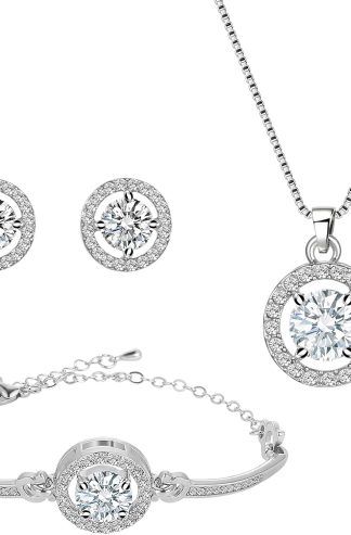 女士水晶首飾套裝方晶鋯石 CZ 首飾新娘吊墜項鍊手鍊耳環套裝婚禮首飾套裝