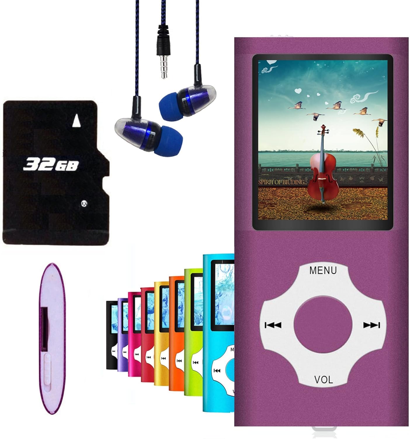 MP3播放器 / MP4播放器,Hotechs MP3音樂播放器,帶有32GB存儲器SD卡SLIM Classic Digital LCD 1.82'屏幕Mini USB帶FM收音機,語音記錄(紫色)