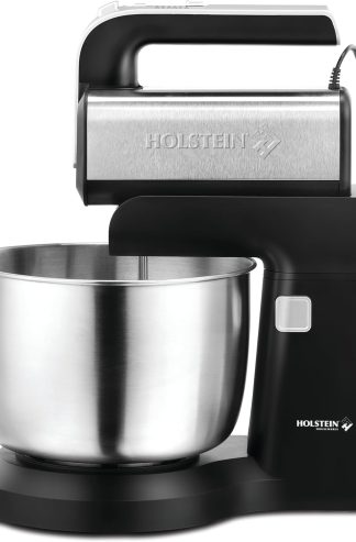 Holstein Housewares 5 速手持式和立式攪拌機，250W 功率，帶 LED 燈，黑色和不銹鋼 – 適用於烘焙、攪打等的多功能攪拌機