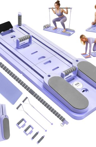 居家鍛鍊普拉提板 - 升級版可折疊普拉提塑身機套件、帶阻力帶的便攜式普拉提塑身機、腹輪和俯臥撐手柄、一體化家用普拉提設備