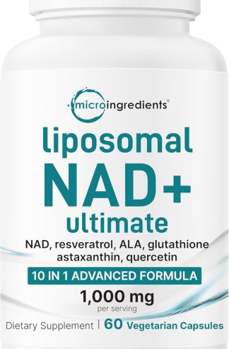 微量成分脂質體 NAD+ 終極複合物 1,000 毫克 | 60 粒素食膠囊 | NMN 通路公式 |含有白藜蘆醇、穀胱甘肽和蝦青素的 10 合 1 |女性和男性 NAD 補充劑