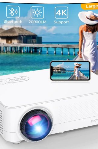 WiFi 藍牙本機 1080P 投影儀，20000LM 450 英寸顯示屏支持 4K 電影投影儀，高亮度適合家庭影院和商業，兼容 iOS/Android/TV Stick/PS4/HDMI/USB/PPT/EXCEL