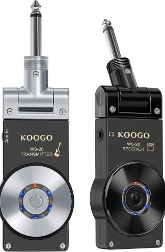 吉他無線系統，配有可充電 2.4GHz 數字吉他發射器和接收器，黑色和銀色