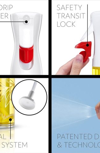 OLIVIA SIGNATURE 高級廚房油噴霧器，採用 Flairosol 技術，細霧和份量控制，可再填充玻璃橄欖油烹飪噴霧瓶，適用於氣炸鍋、沙拉、燒烤，130 毫升（金葉）