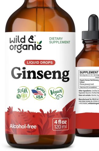Wild & Organic Korean Panax Ginseng Extract Liquid Drops - Immune & Energy Support - Red Ginseng Root Supplement - Easy to Add to Tea - Vegan, Sugar & Alcohol-Free Tincture - 4 fl oz