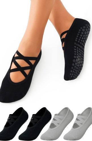 Womens 4 Pairs Pilates Socks with Grips Anti Slip Yoga Sock