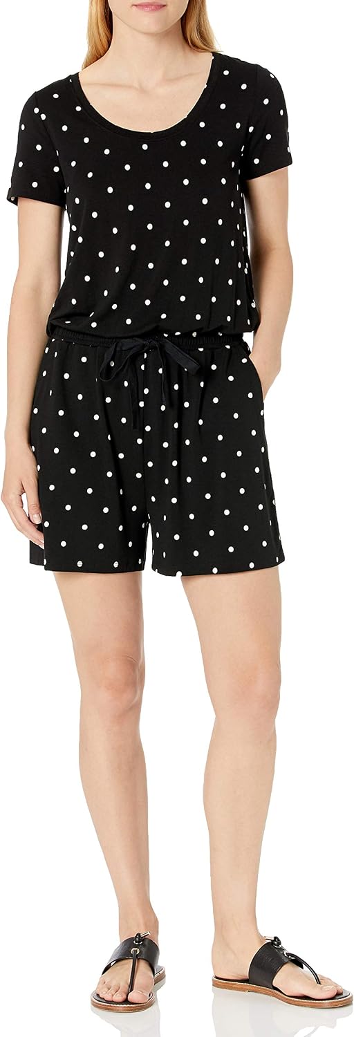 Amazon Essentials Women's Casual Summer Short-Sleeve Scoop Neck Romper with Elastic Waist