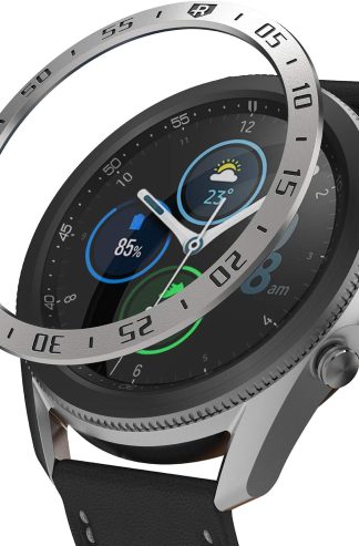 Ringke 邊框造型適用於 Galaxy Watch 3 45 毫米邊框環粘合蓋防刮不銹鋼保護蓋適用於 Galaxy Watch 3 45 毫米配件 - 銀色 [45-01]