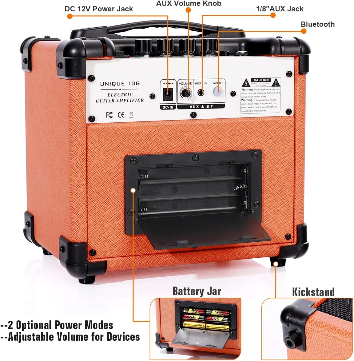OBB Dual-Powered Bluetooth Guitar Amp, with 3-Year Warranty,Portable Electric Guitar Amplifier with 10W Speaker, Amplifier Includes Gain/Bass/Treble knob - Image 9