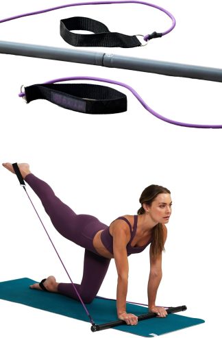 Gaiam Restore 普拉提槓鈴塑身機套件 - 用於全身鍛煉的家庭健身設備 - 包括槓鈴、兩條 30 英寸阻力帶繩，附腳帶環 - 包括鍛煉說明