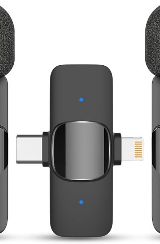 適用於 iPhone、iPad 和 Android 手機的 2 合 1 無線領夾式麥克風，即插即用領夾式麥克風，具有降噪功能，範圍 65 英尺，實時同步麥克風，適用於視頻錄製、流媒體、採訪