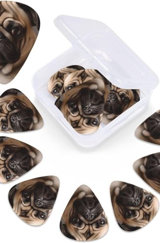 吉他撥片 12 件裝，帶收納盒動物哈巴狗吉他撥片原聲吉他吉他配件尤克里里貝斯吉他撥片 0.46 毫米 0.71 毫米 0.96 毫米