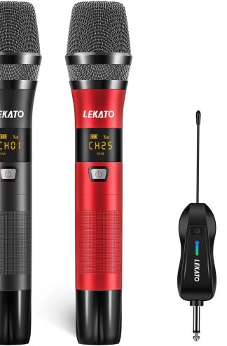 LEKATO 無線麥克風 可充電無線麥克風，帶接收器 雙手持麥克風系統 動態麥克風，適用於唱歌、演講、婚禮、教堂、揚聲器、PA 系統
