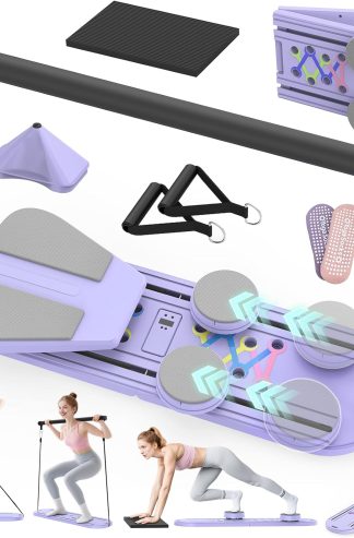 普拉提板、女士普拉提塑身機套裝、7 合 1 可折疊普拉提機（帶計時器）、便攜式普拉提機，適合家庭鍛煉、健身、訓練、腹肌、核心肌肉