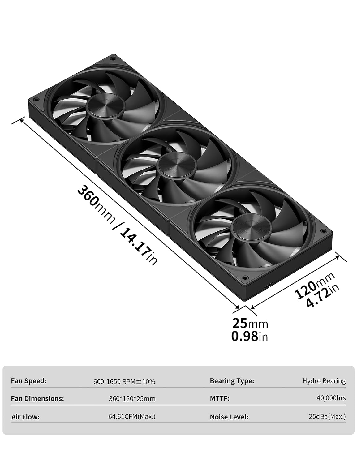 upHere 360mm All-in-One Computer Case Fan with PWM 4-Pin Interface High Performance Cooling Low Noise for Enhanced PC Cooling U3K3 - Image 7