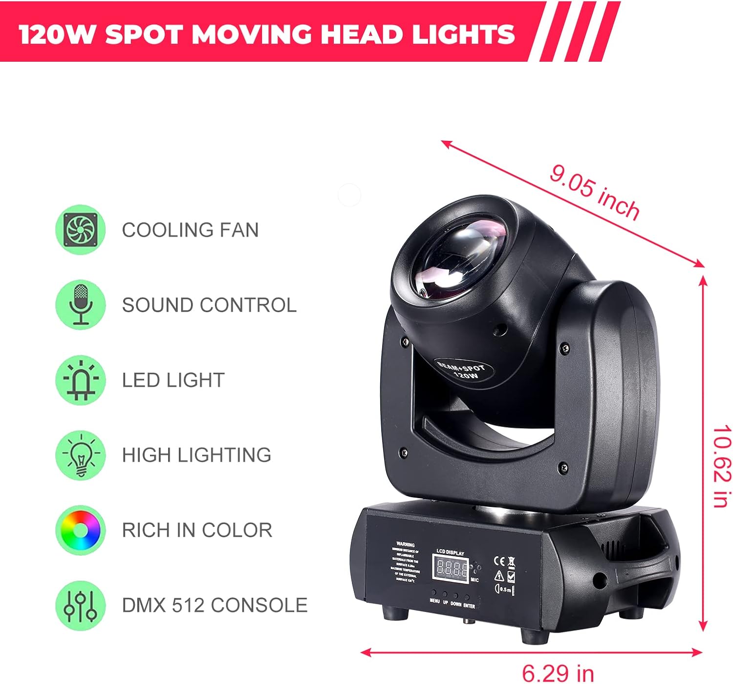 120W LED Moving Head Dj Light Roto Prism Beam Stage Lights 8 GOBOs 8 Colors DMX 512 12CH Sound DJ Lighting for Disco Party Events Wedding Stage Lighting (2) - Image 2