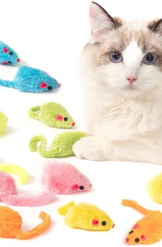 MeoHui 12 響鈴貓鼠玩具，還預填充貓薄荷，2.36 英寸鼠標主體尺寸，塑料主體人造毛皮貓鼠玩具，用於室內抓貓的互動貓薄荷玩具