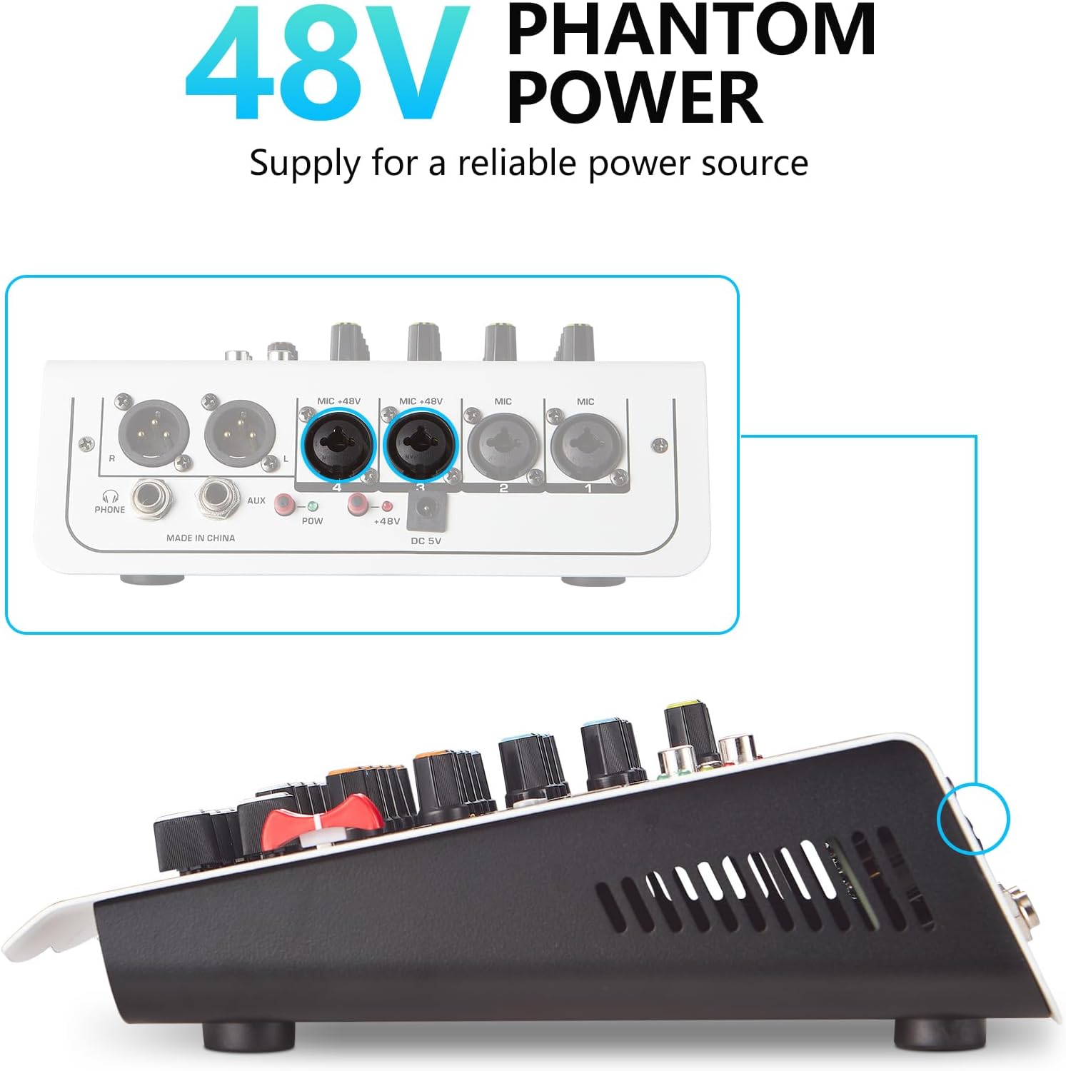 音訊混音器 6 通道 DJ 混音器,專業音板控制台,帶 USB MP3 藍牙輸入 48V,適用於現場表演家庭舞台卡拉 OK - Image 2