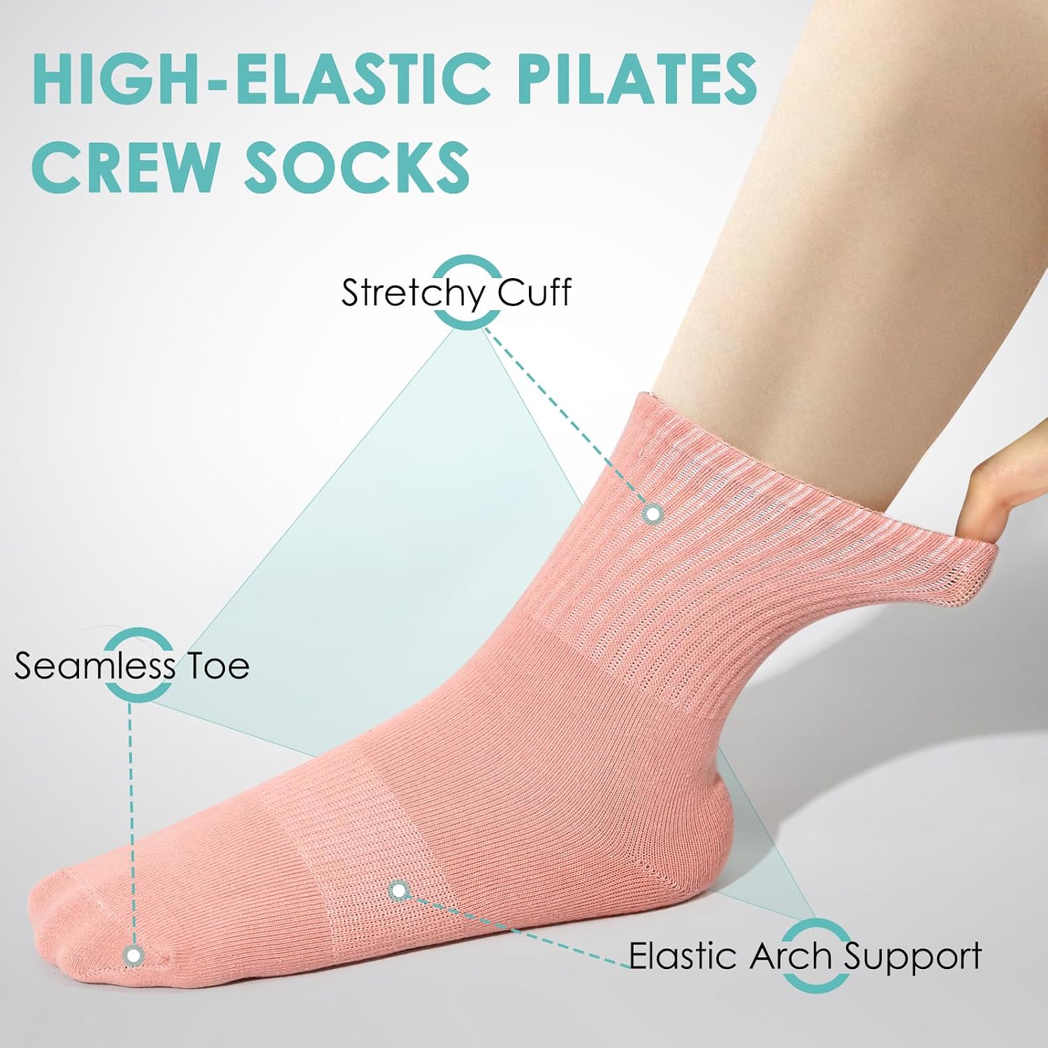 4 Pairs Pilates Socks with Grips for Women, Barre Yoga Grippy Socks, Womens Non Slip Pilates Crew Sticky Socks - Image 5