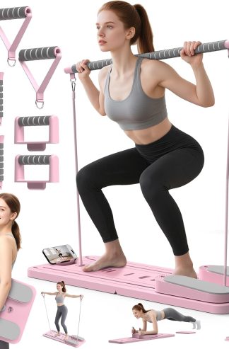 多功能普拉提板、普拉提塑身機套裝、7 合 1 可折疊普拉提塑身機，適合家庭鍛煉，帶計時器、手機支架、俯臥撐桿、腹部板、容量為 330 磅的便攜式套裝
