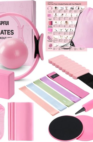 Pilates Kit with Yoga Block, Home Workout Set for Women | Full-Body Toning, High-Resistance Bands, Fiberglass Ring, Beginner's Guide, Portable Bag, for Home Gym