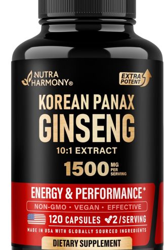Panax Ginseng 1500 mg - Red Korean Ginseng Supplement for Men - Extra Strength 10:1 Extract - Energy, Focus, Productivity & Performance - Natural & Vegan - Lab Tested - 120 Capsules, 2 Month Supply