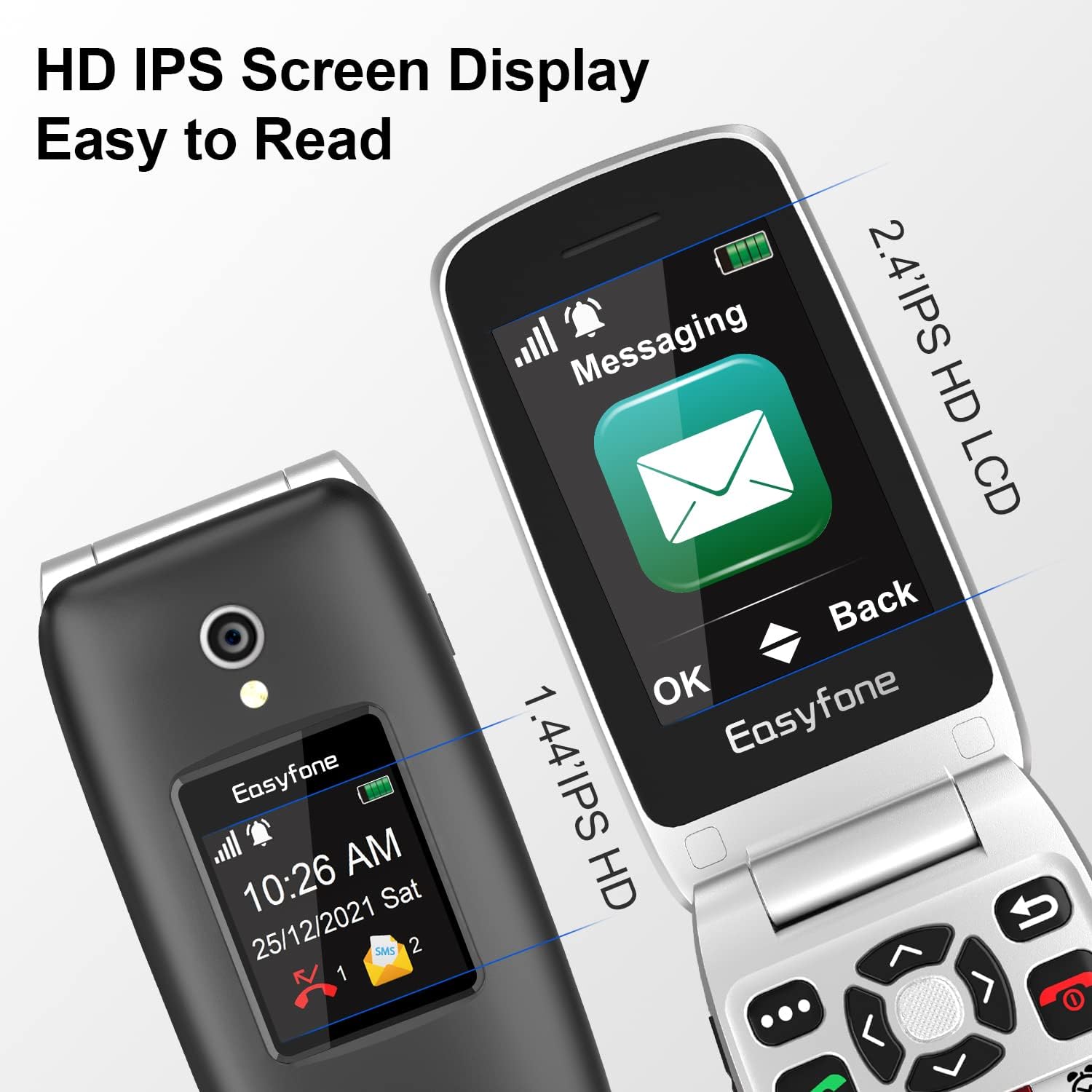 Easyfone Prime-A1 Pro 4G Flip Cell Phone for Seniors | Easy-to-Use | Big Buttons | Clear Sound | SOS & Block Button | Photo Speed Dial | SIM Card Included and Charging Dock (Black) - Image 4