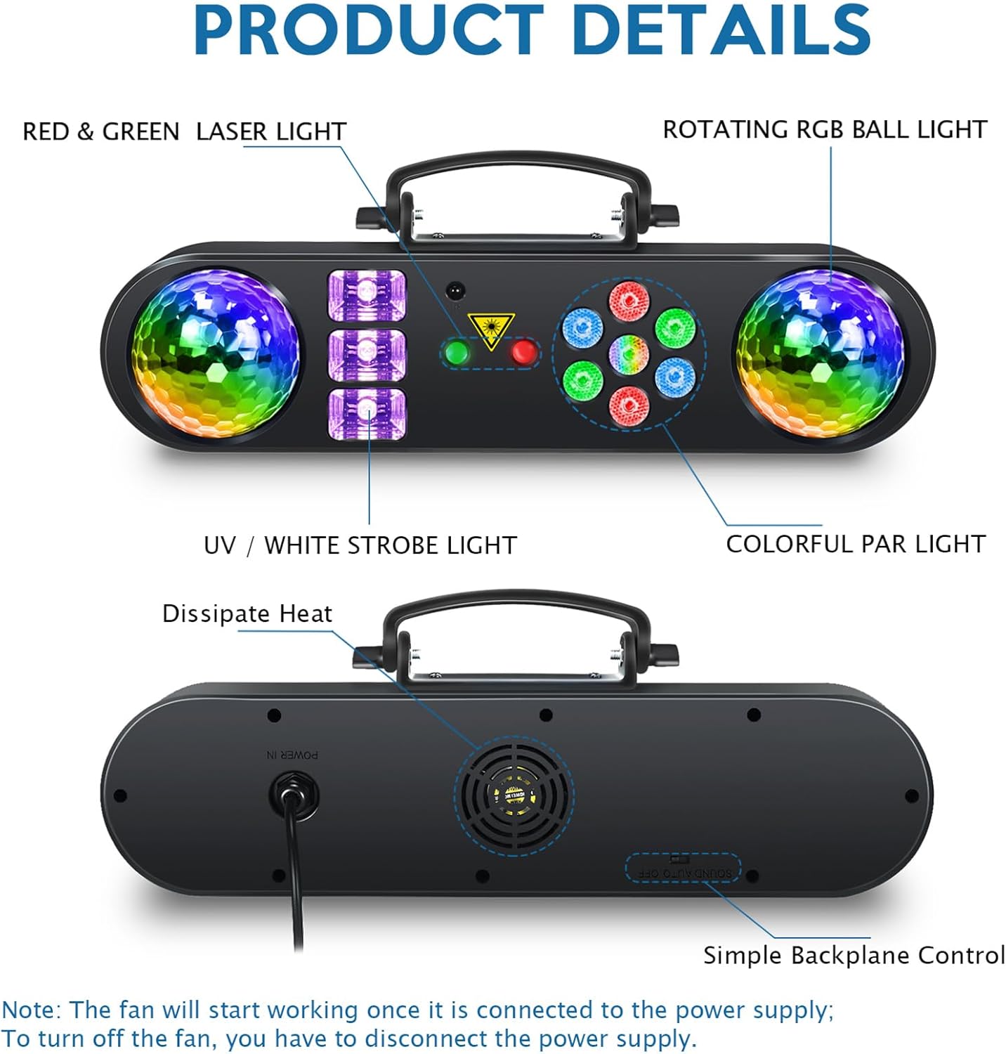 Telbum DJ 燈帶支架,5 合 1 派對酒吧燈套裝,帶旋轉球、閃光燈、紫外線、彩色 LED 帕燈和圖案,適用於迪斯科舞台演出樂隊婚禮的聲控 DJ 照明系統 - Image 6