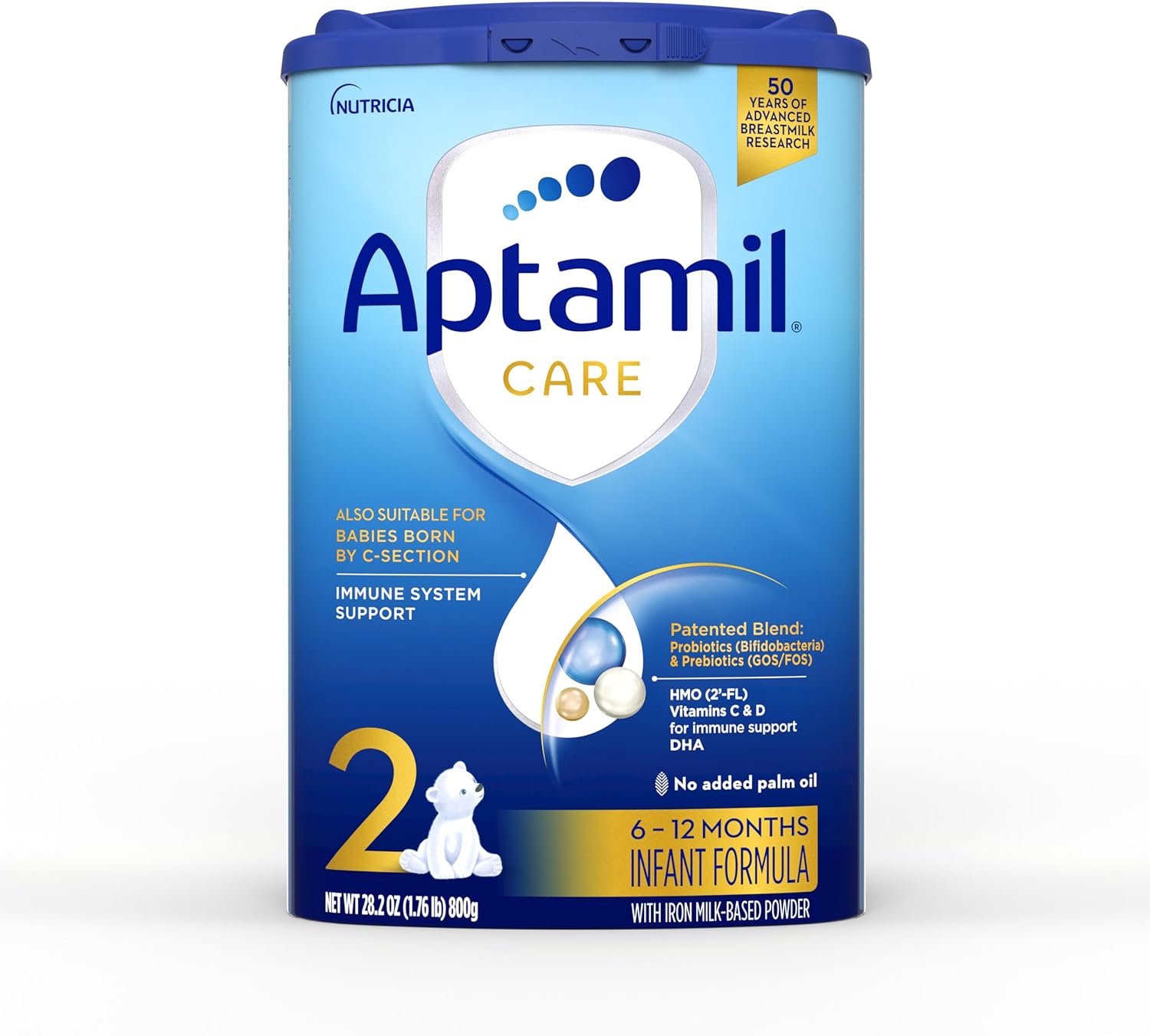 Aptamil Care Stage 2,嬰兒配方奶粉,適合 6 個月以上,也適用於剖腹產嬰兒,含有 DHA 和 ARA、Omega 3 和 6、益生元,不含棕櫚油,28.2 盎司,包裝可能有所不同