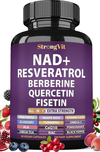 NAD 白藜蘆​​醇補充劑，含小蘗鹼、槲皮素、CoQ10。男女抗衰老配方。脂質體 NAD Plus、NAD+ 增強劑、純有機維生素，美國