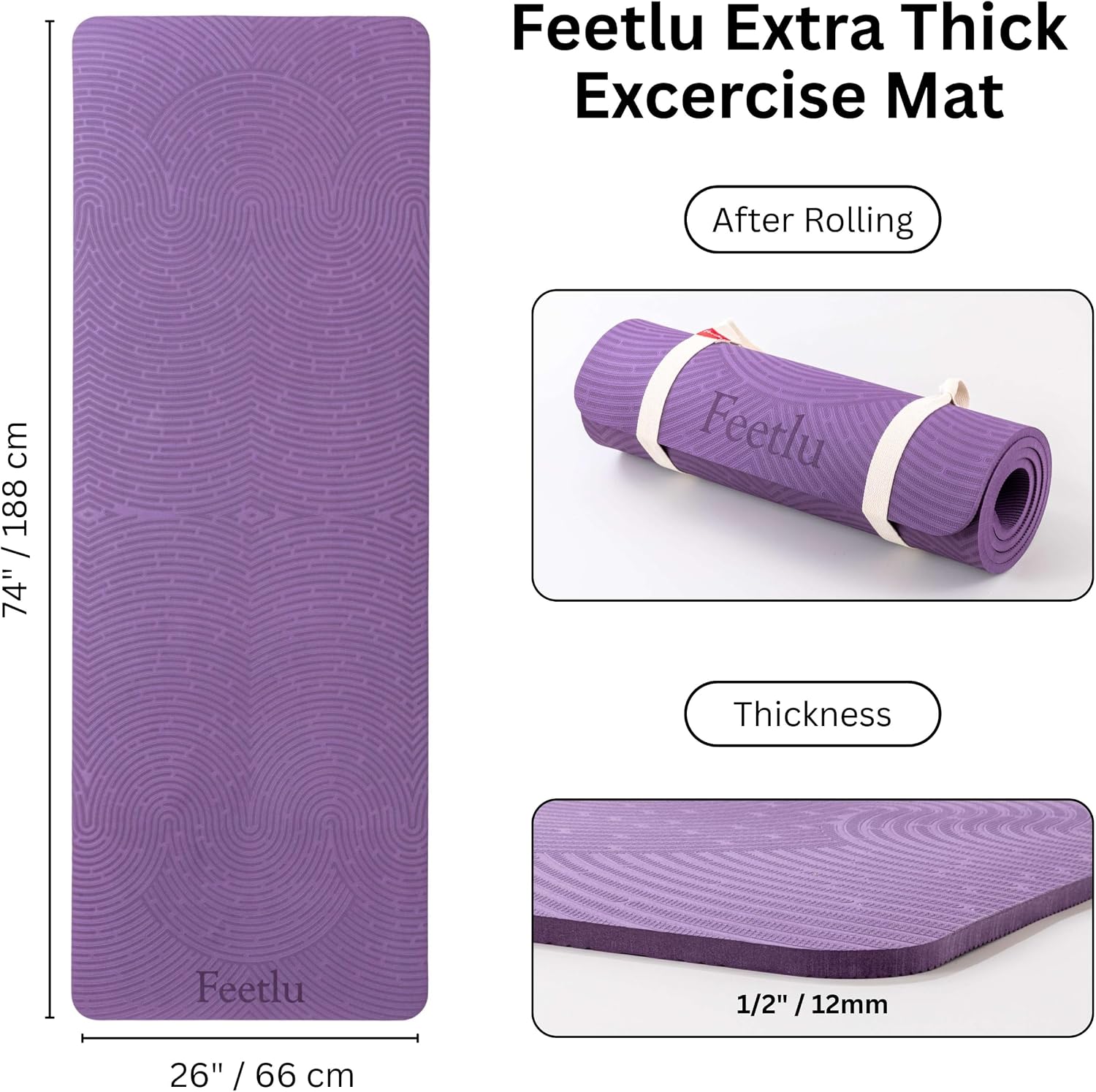 Cushioned Exercise Mat PRO, 74" x 26" x 12mm - Image 2