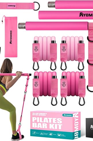 Ayombo 普拉提桿套裝，帶阻力帶，適合腿部、臀部、腰部、手臂的普拉提鍛煉器，適合家庭鍛煉的深蹲鍛煉器，可調節 3 件套男女普拉提桿套裝