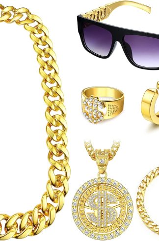 蘇納拉茲 𝟖𝟎𝐬 𝟗𝟎𝐬 𝐇𝐢𝐩 𝐇𝐨𝐩 𝐂𝐨𝐬𝐭𝐮𝐦𝐞𝐬 𝐎𝐮𝐭𝐟𝐢𝐭，𝐅𝐚𝐤𝐞 𝐆𝐨𝐥𝐝 𝐂𝐡𝐚𝐢𝐧 手鍊𝐌𝐨𝐧𝐞𝐲 𝐂𝐡𝐚𝐢𝐧 DJ 朋克太陽鏡夾耳環指環𝐃𝐨𝐥𝐥𝐚𝐫 𝐒𝐢𝐠𝐧 男士女士吊墜項鍊𝐑𝐚𝐩𝐩𝐞𝐫 𝐀𝐜𝐜𝐞𝐬𝐬𝐨𝐫𝐢𝐞𝐬