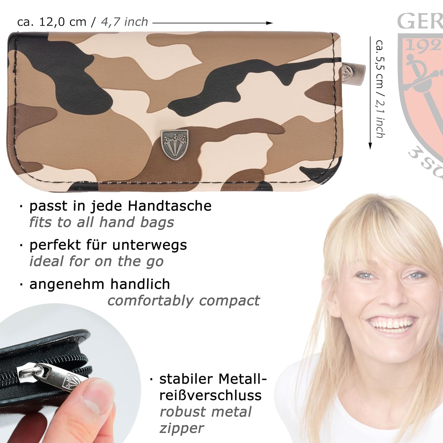3 Swords Germany - brand quality 5 piece manicure pedicure grooming kit set with synthetic leather case camouflage - Made in Germany - Image 4