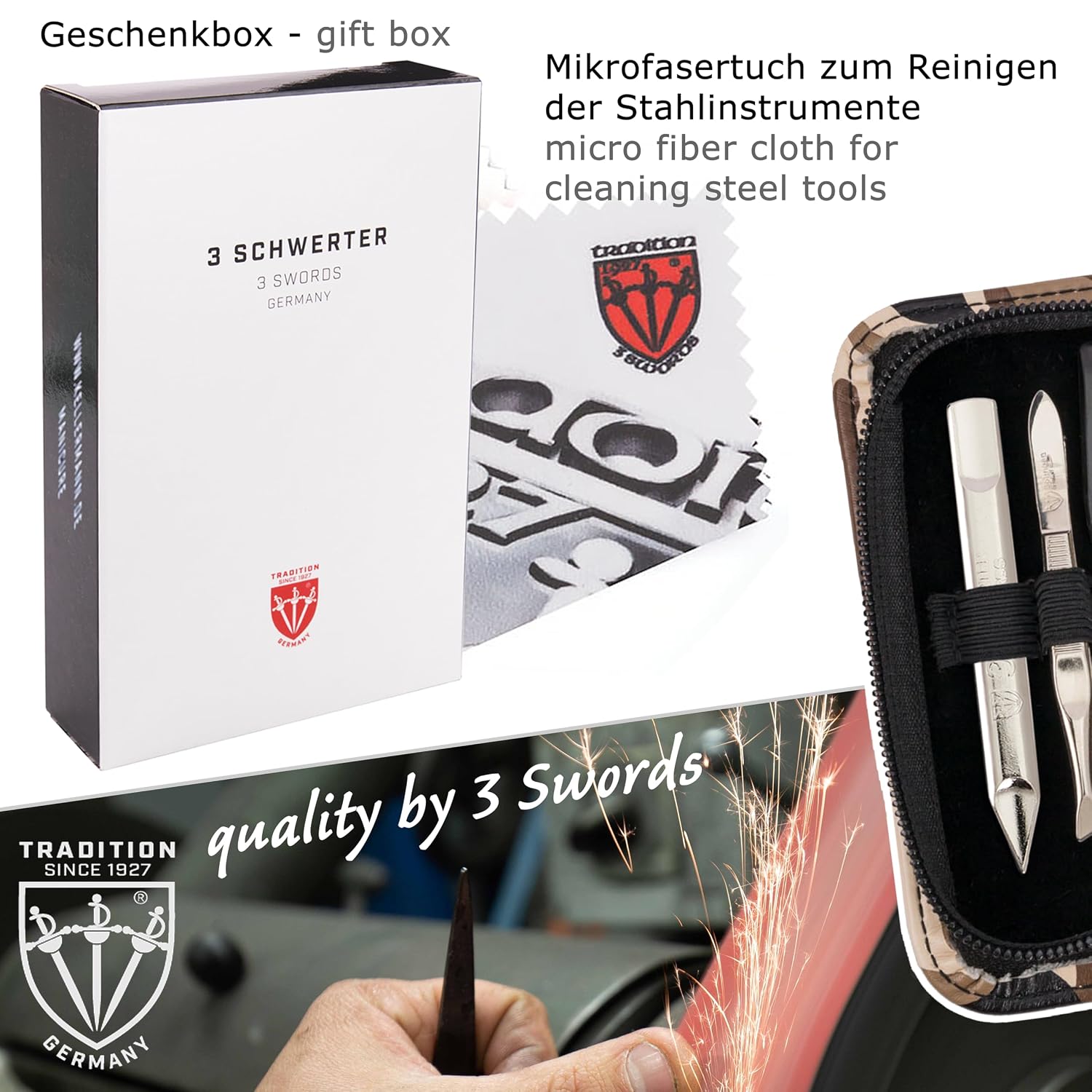 3 Swords Germany - brand quality 5 piece manicure pedicure grooming kit set with synthetic leather case camouflage - Made in Germany - Image 5