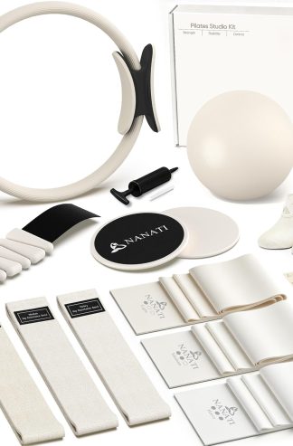 NANATI Pilates Kit, Home Pilates Workout Kit for Women, Pilates Equipment with 14.5"" Pilates Ring and Ball, Resistance Bands, Ankle Weights, Sliders & Grip Socks for Home Workouts