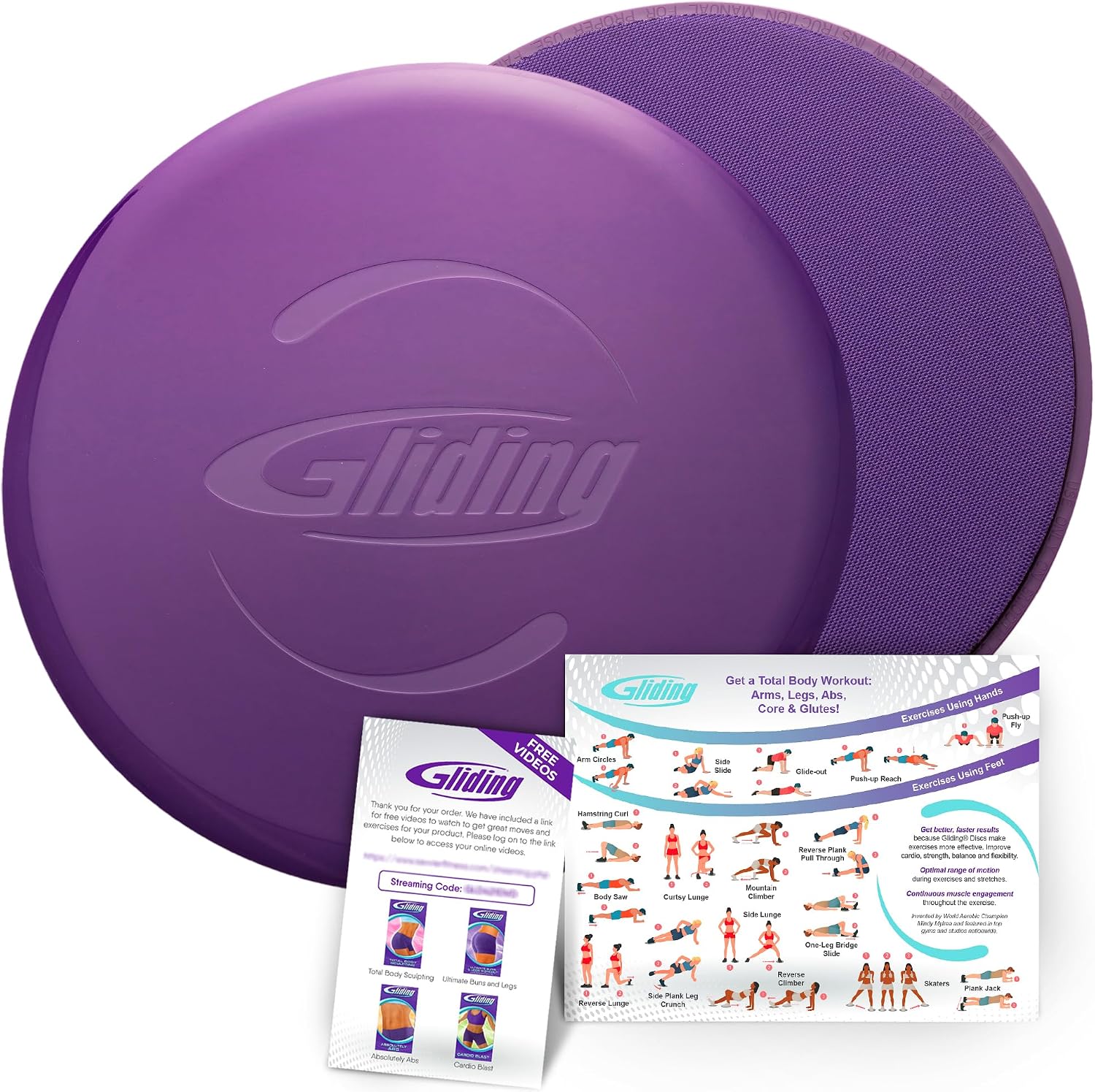 Gliding 9” Sliders for Working Out on Any Floor, 1 Pair + 4 Videos