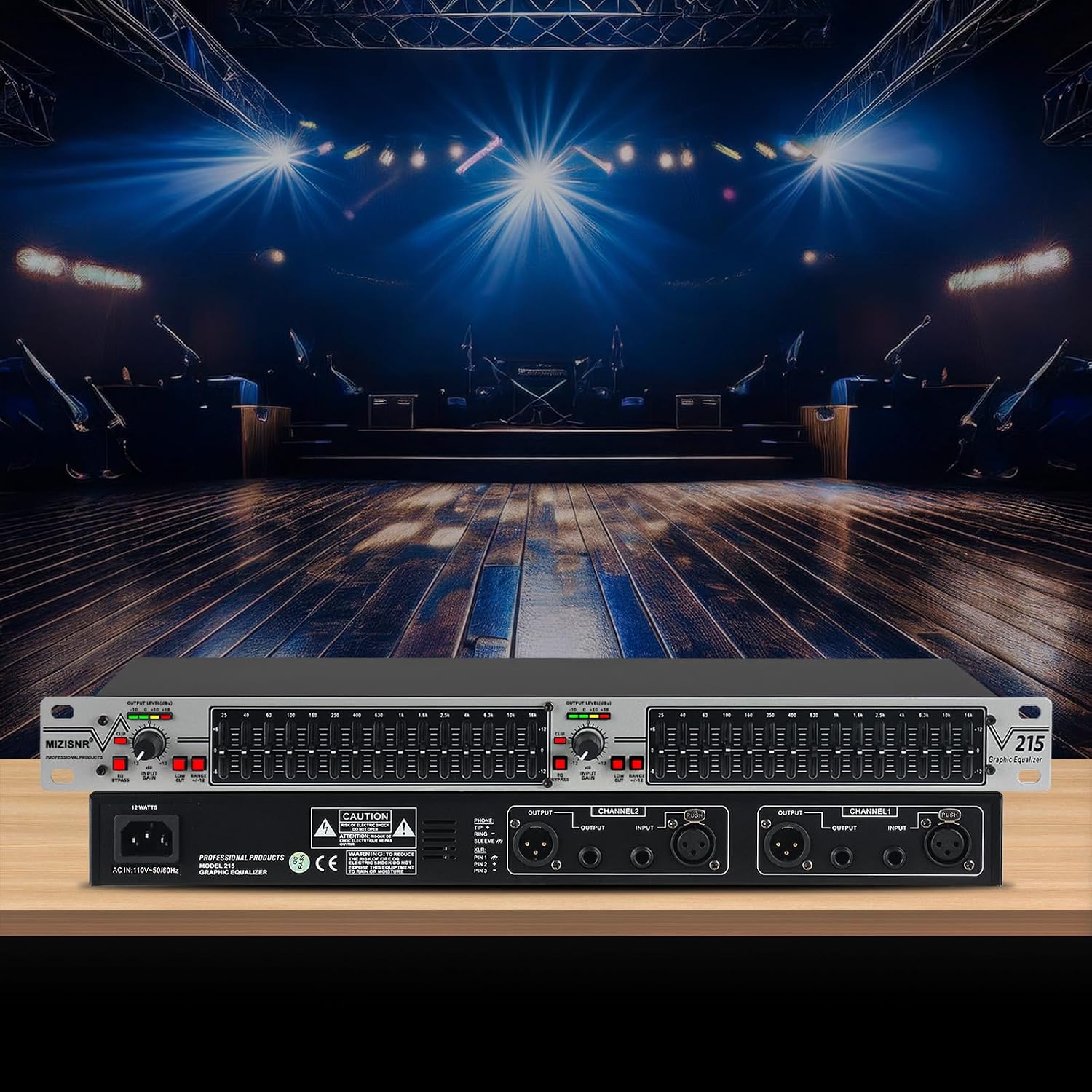 Graphic Equalizer 15-Band Stereo EQ for Home Audio, Dual Channel Professional Silver DJ Equalizer, Noise Reduction 1U Rack Mount (EQ-215S) - Image 9