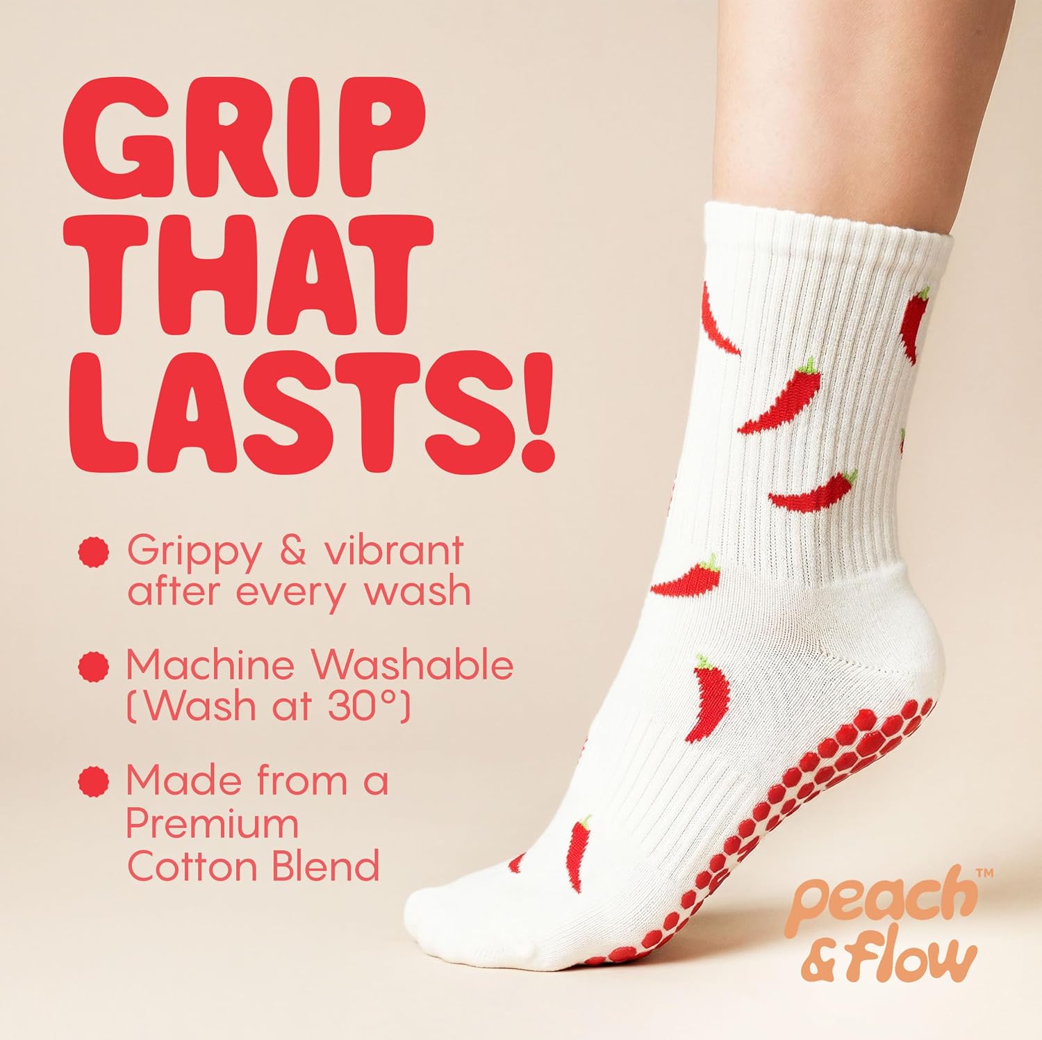 Pilates Socks with Grips for Women, Cute, Non Slip, US 6-10 - Image 3