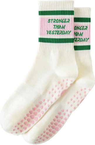 Yawlsow Pilates Grip Socks for Women, Cute Embroidered Yoga Grippy Socks