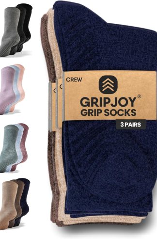 Gripjoy Non-Slip Socks for Women - Crew, 3 Pairs